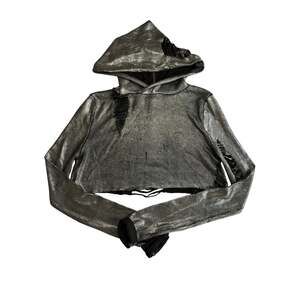 Widow Joan Of Arc Foil Distressed Cropped Hoodie Sweater Women's M Goth Y2K